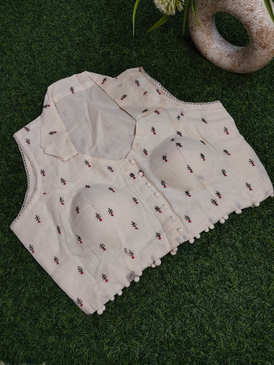 Khadi Cotton Blouse With Pink And Black Embroidery Work With Sequin