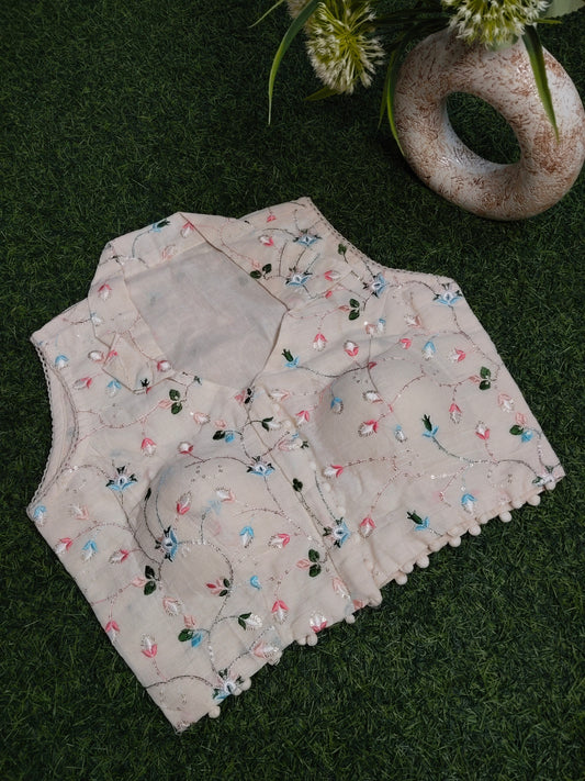 Khadi Cotton Blouse With Multicolour Embroidery Work