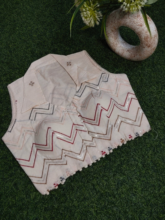 Khadi Cotton Blouse With Red and Blue Embroidery Work