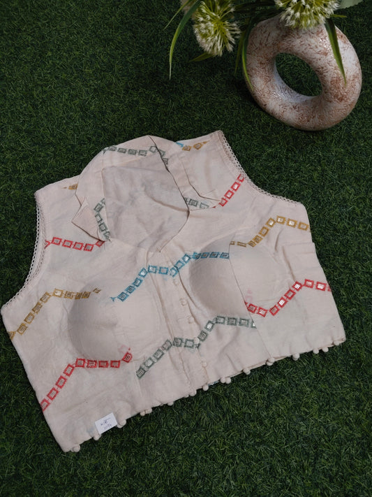 Khadi Cotton Blouse With Multicolour Embroidery Work