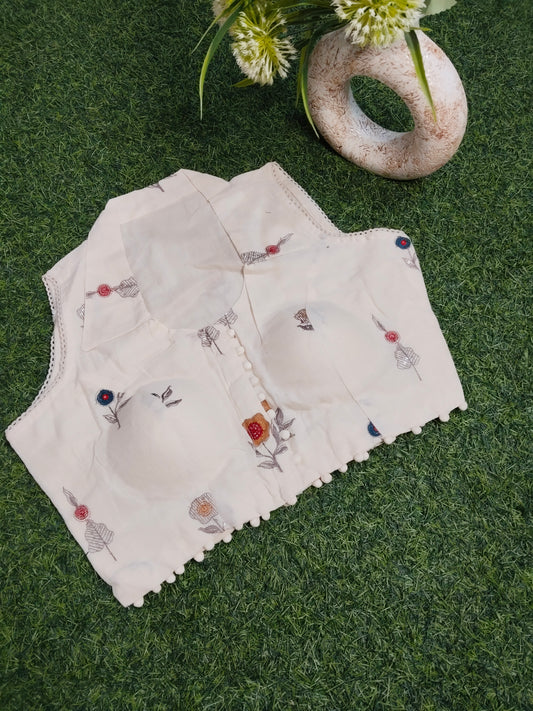 Khadi Cotton Blouse With Multicolour Embroidery Work