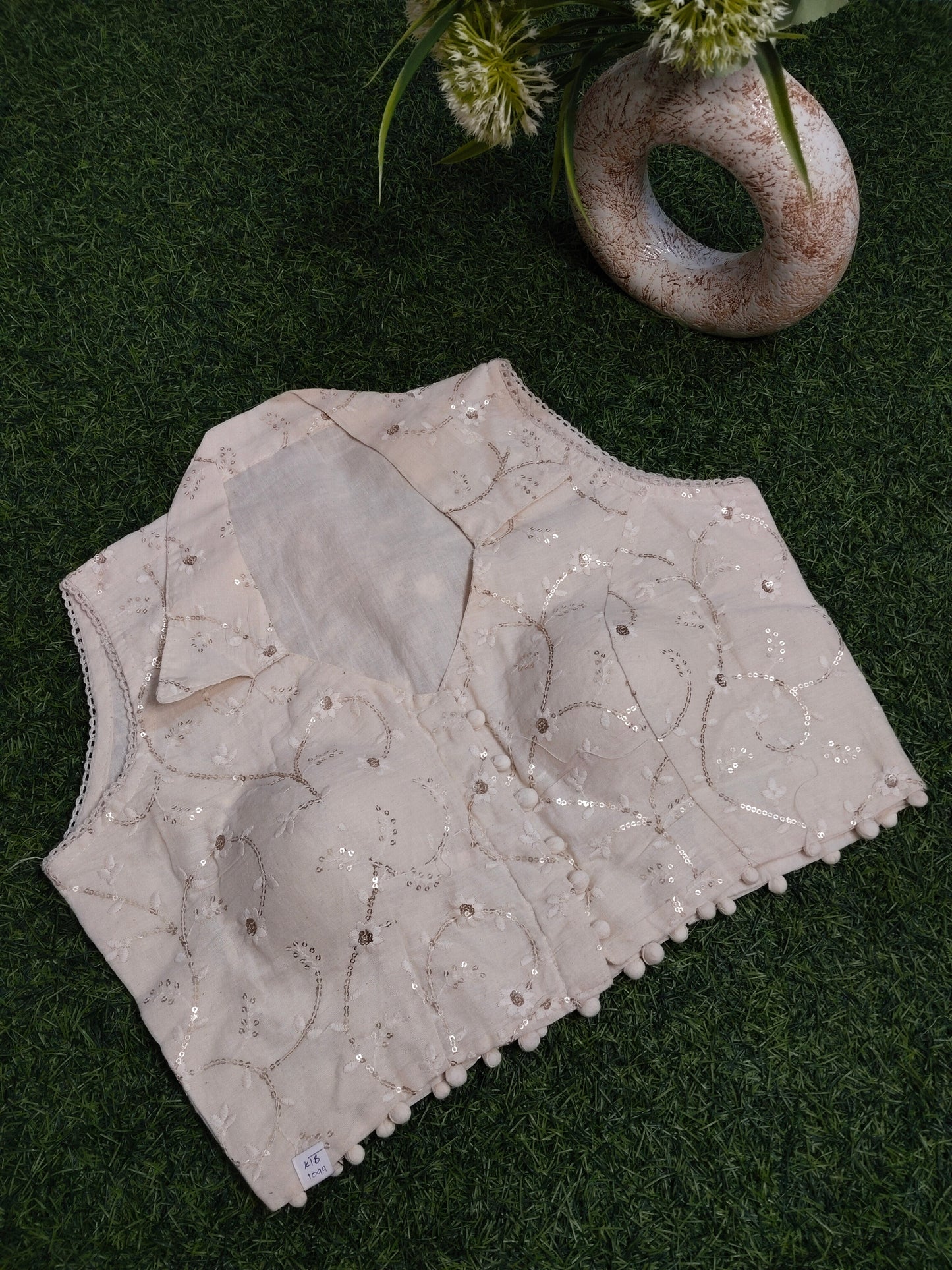 Khadi Cotton Blouse With Sequin Work