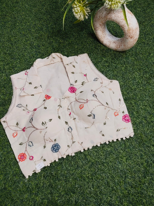 Khadi Cotton Blouse With Multicolour Embroidery