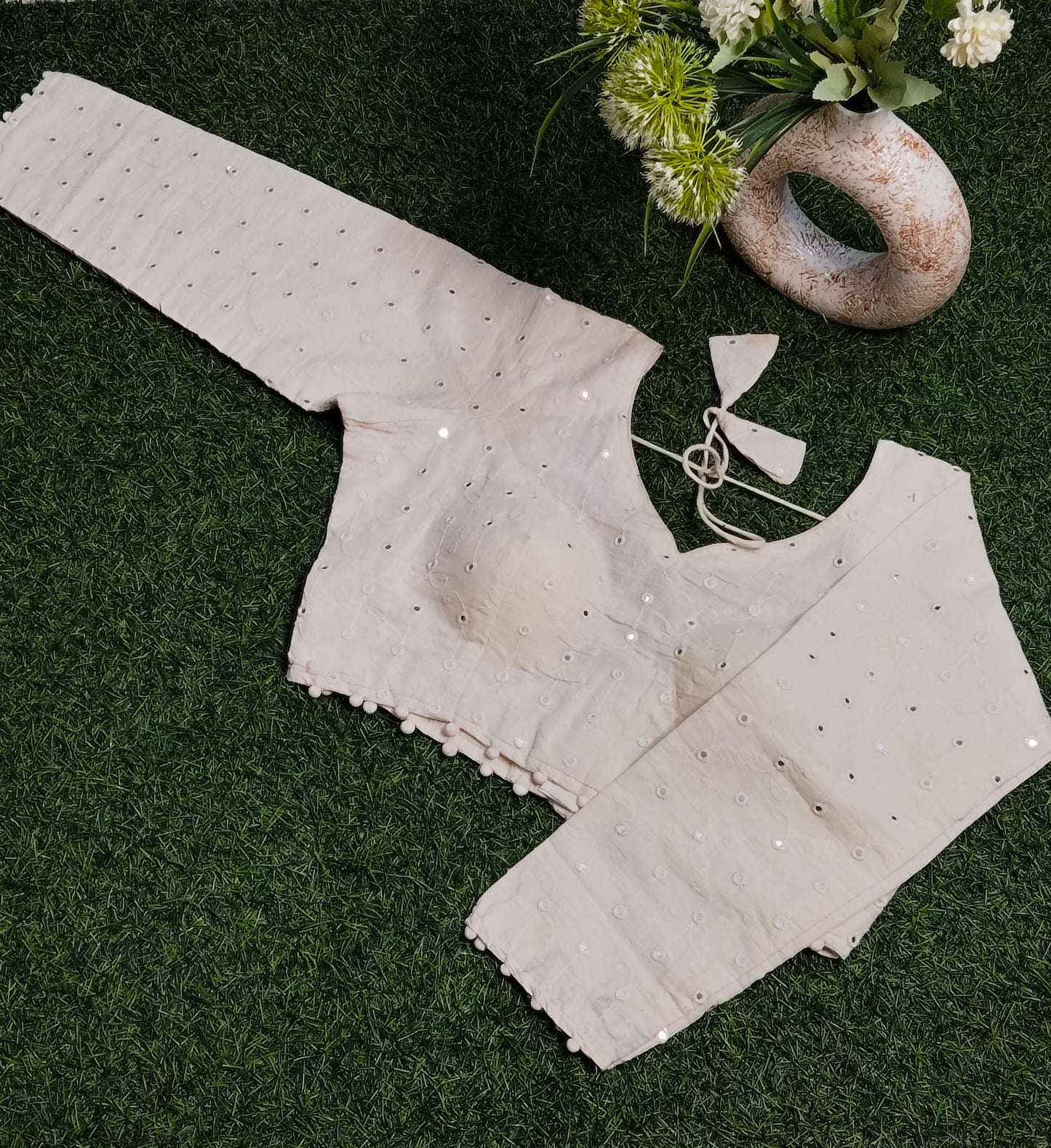 Khadi Cotton Full Sleeves Blouses with Mirror work