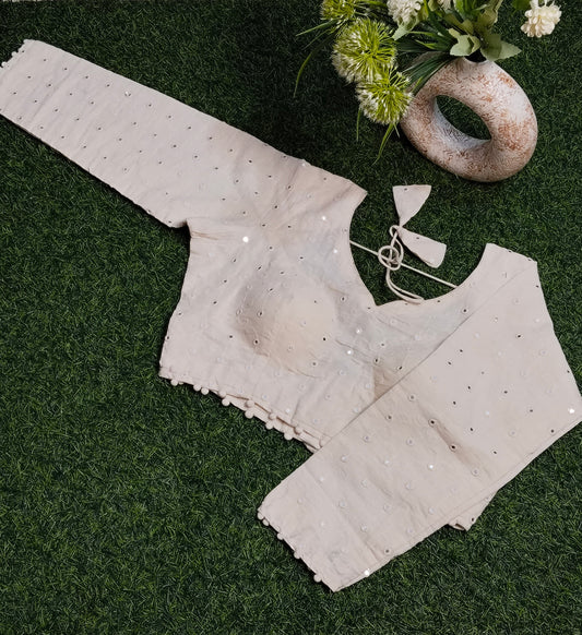 Khadi Cotton Full Sleeves Blouses with Mirror work