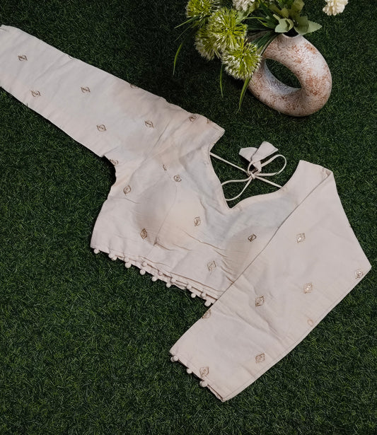 Khadi Cotton Full Sleeves Blouses With Golden Embroidery Work