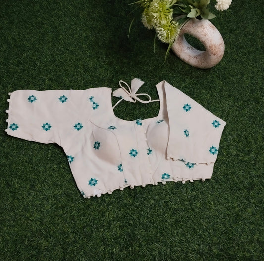 Khadi Cotton Blouses with Sea Green Embroidery