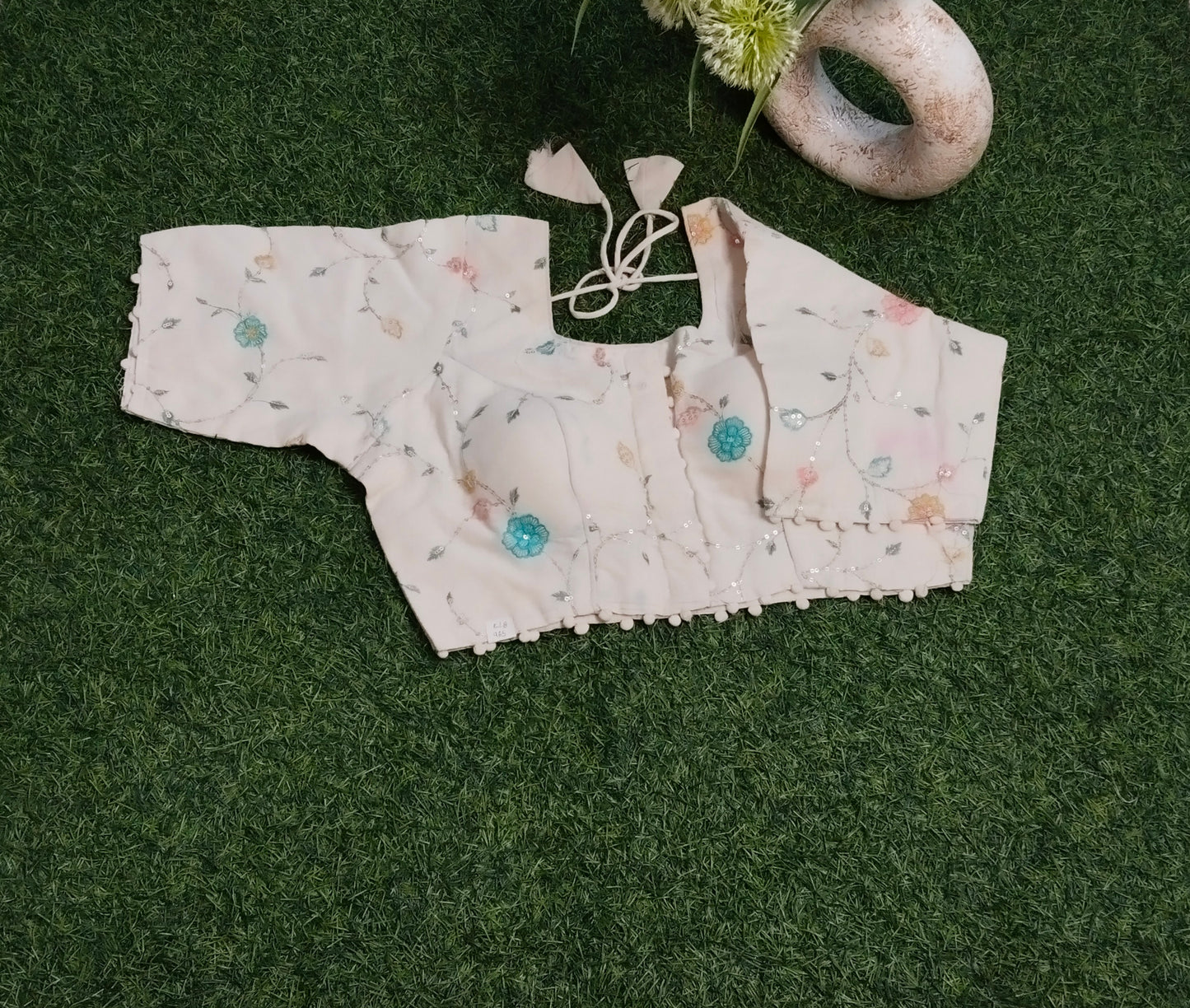 Khadi Cotton Blouses with Sea Green Embroidery and Sequin work