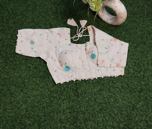 Khadi Cotton Blouses with Sea Green Embroidery and Sequin work