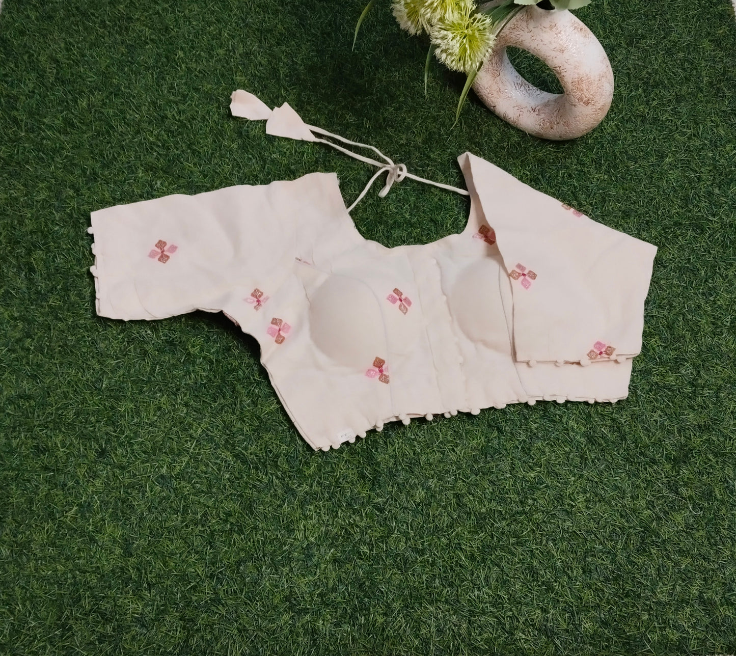 Khadi Cotton Blouses with Pink Embroidery