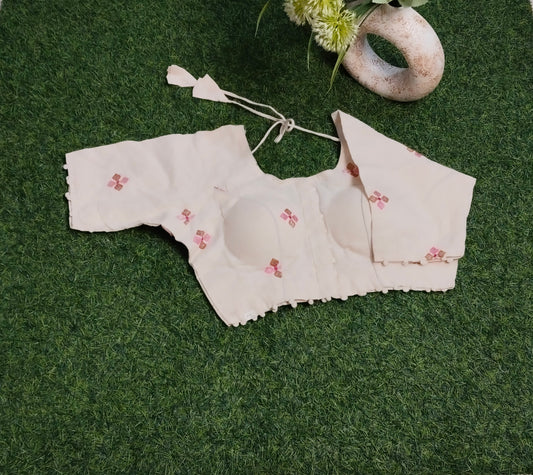 Khadi Cotton Blouses with Pink Embroidery