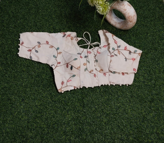 Khadi Cotton Blouses with Red and Blue Embroidery