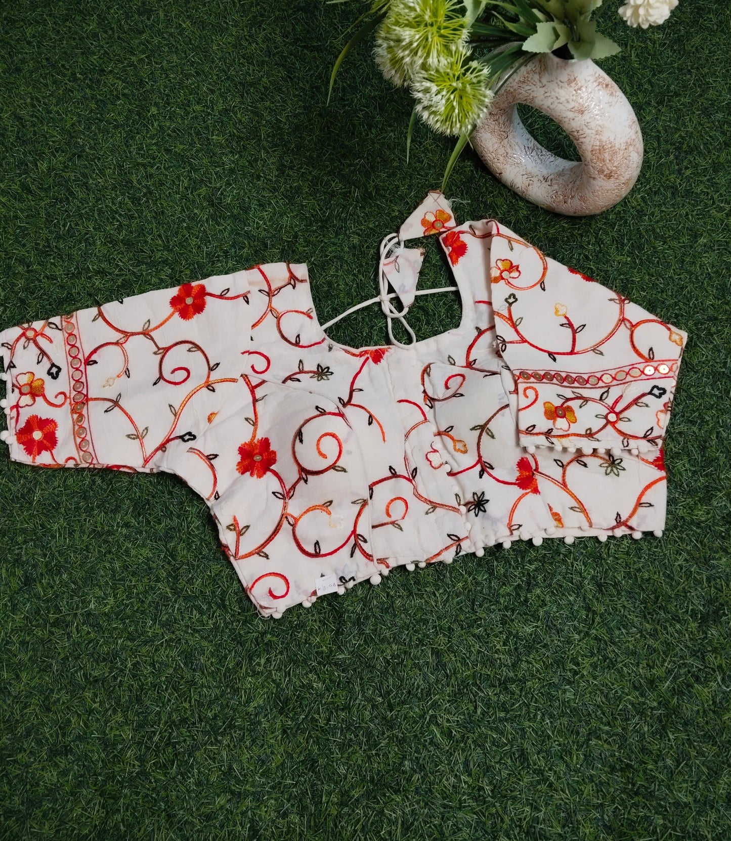 Khadi Cotton Blouses with Red Embroidery