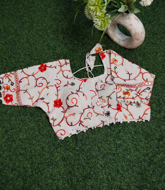 Khadi Cotton Blouses with Red Embroidery