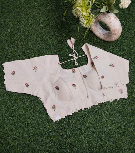 Khadi Cotton Blouses with Pink Embroidery