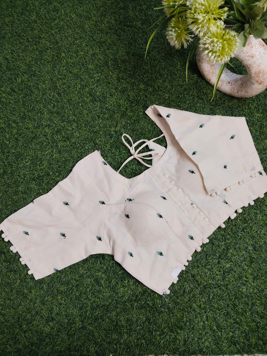 Khadi Cotton Blouses with Green Embroidery work