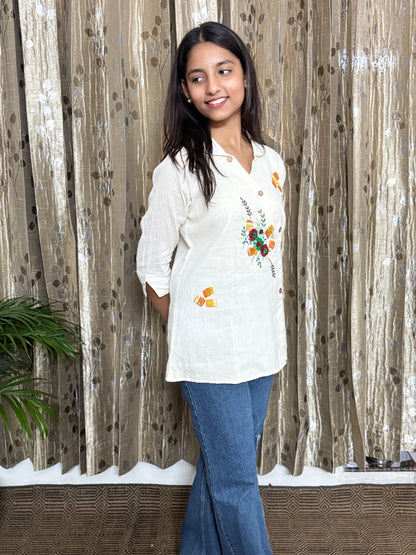Khadi Cotton Tops with Hand Embroidery
