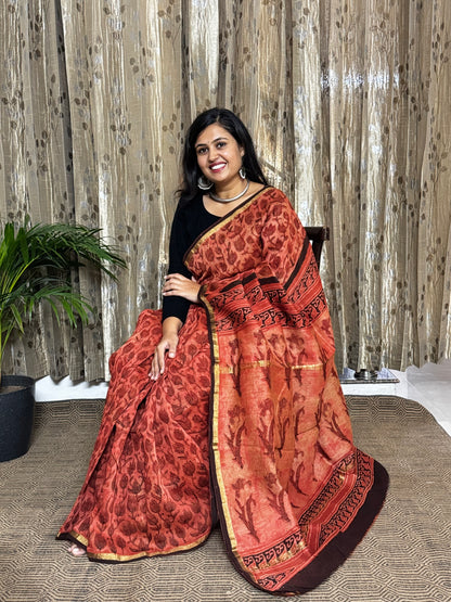 Rust Chanderi Silk Cotton Saree