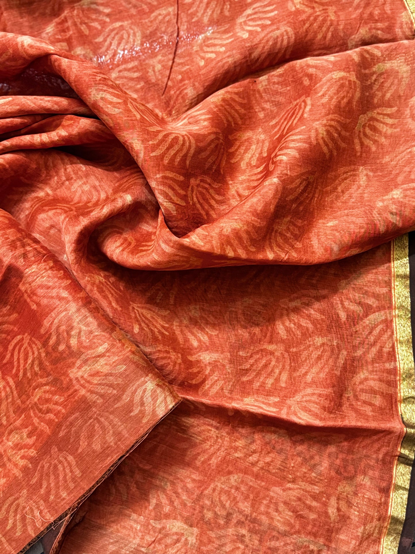 Rust Chanderi Silk Cotton Saree