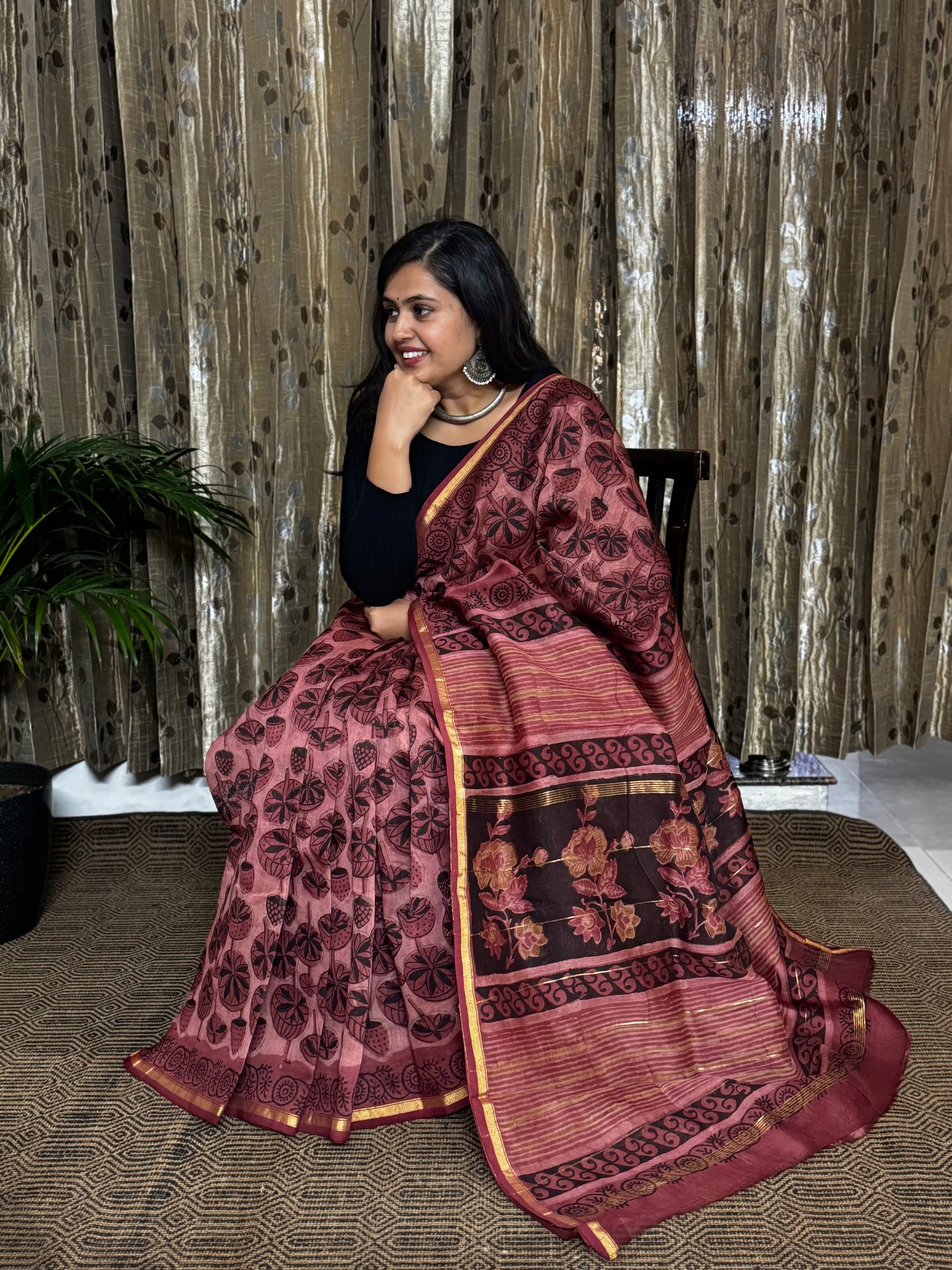 Dusky Pink Chanderi Silk Cotton Saree