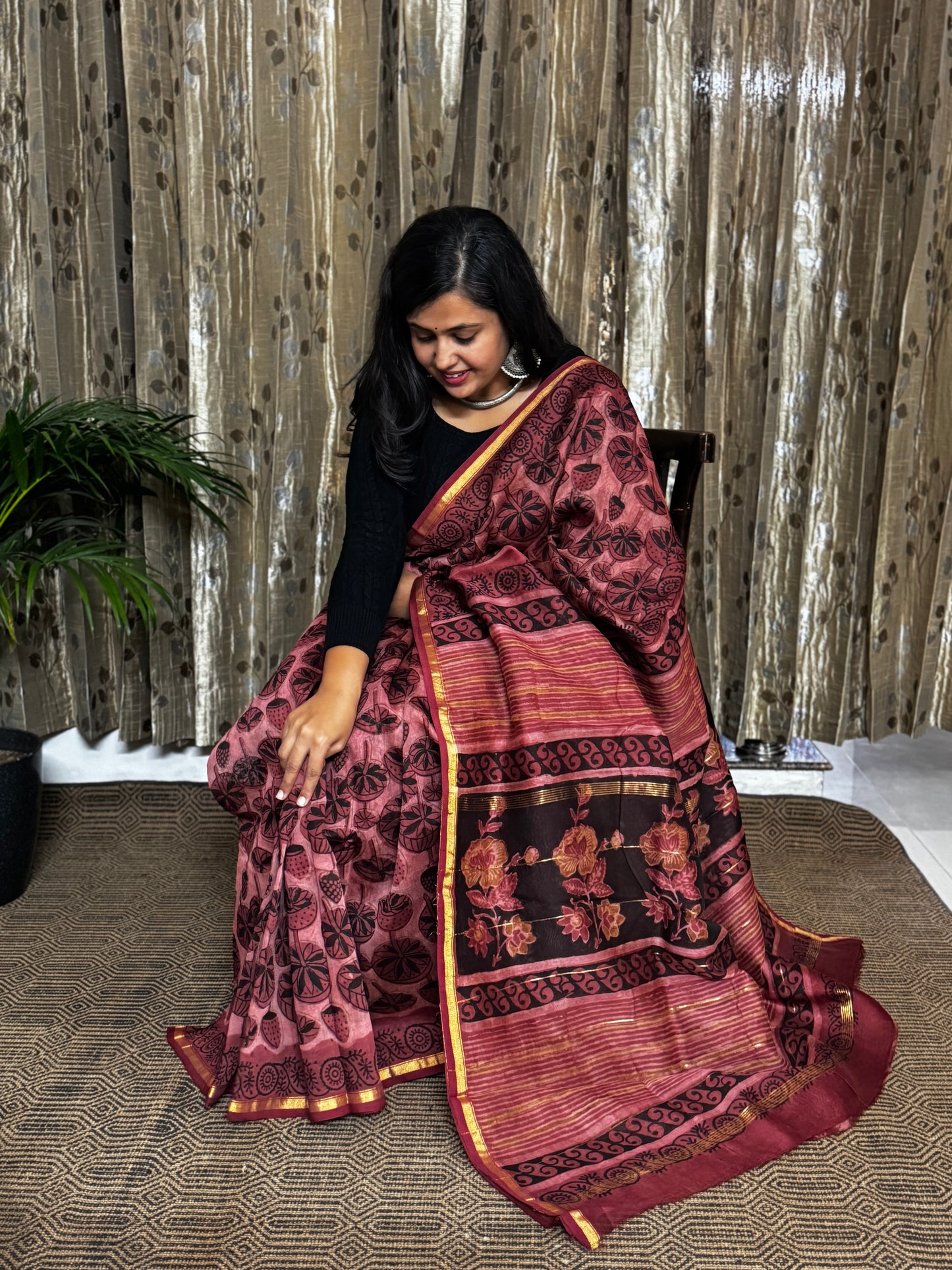 Dusky Pink Chanderi Silk Cotton Saree