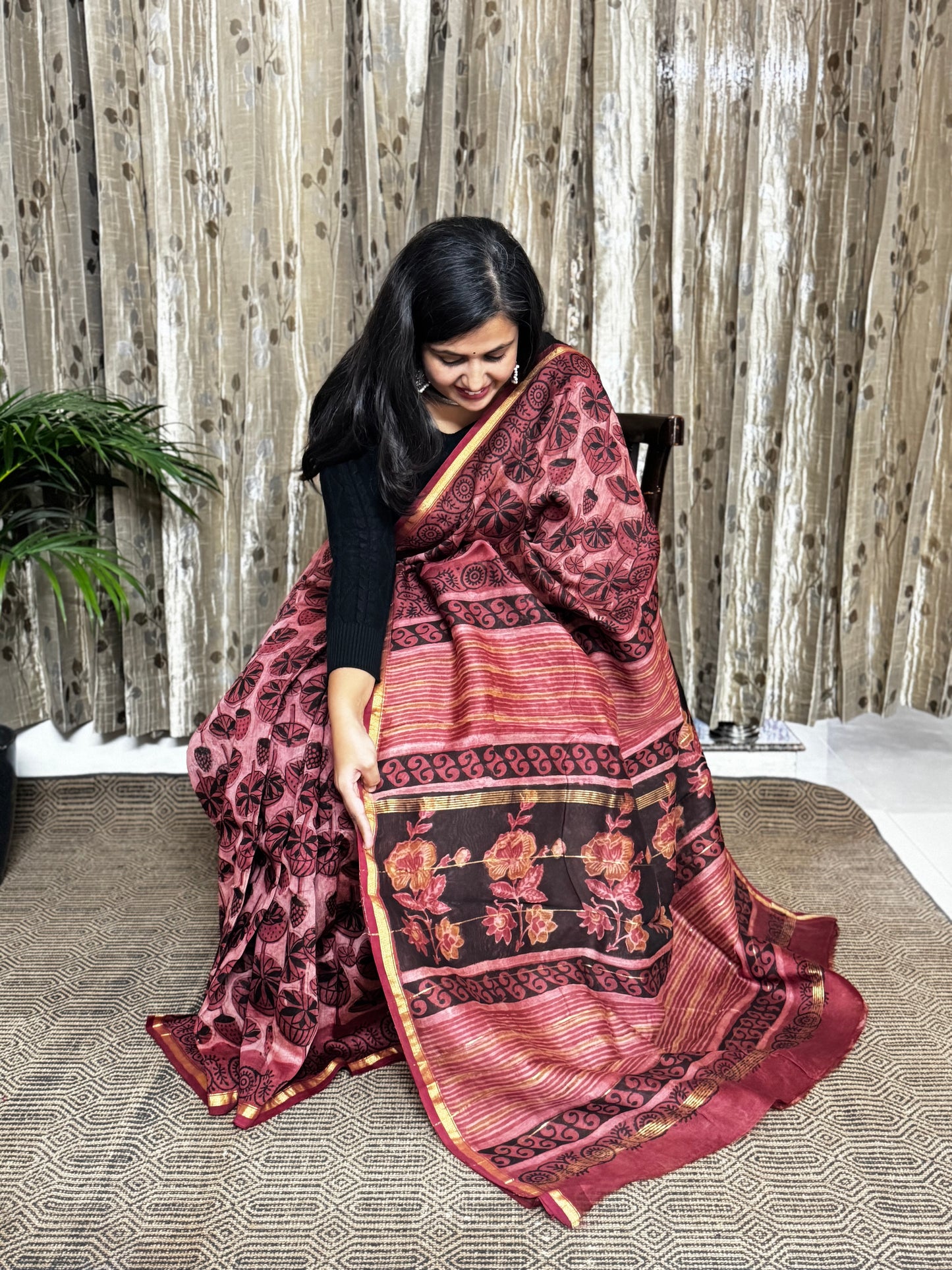 Dusky Pink Chanderi Silk Cotton Saree