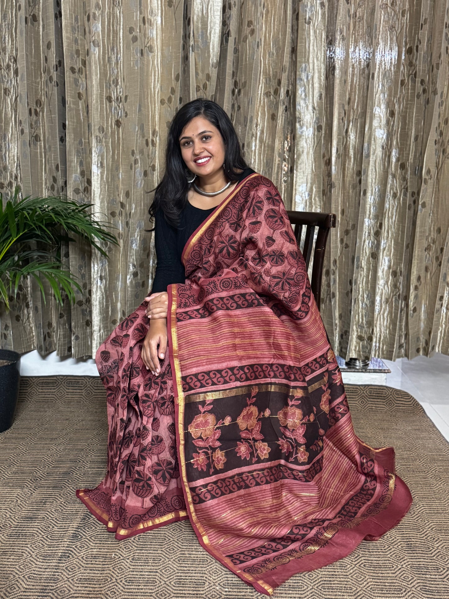 Dusky Pink Chanderi Silk Cotton Saree