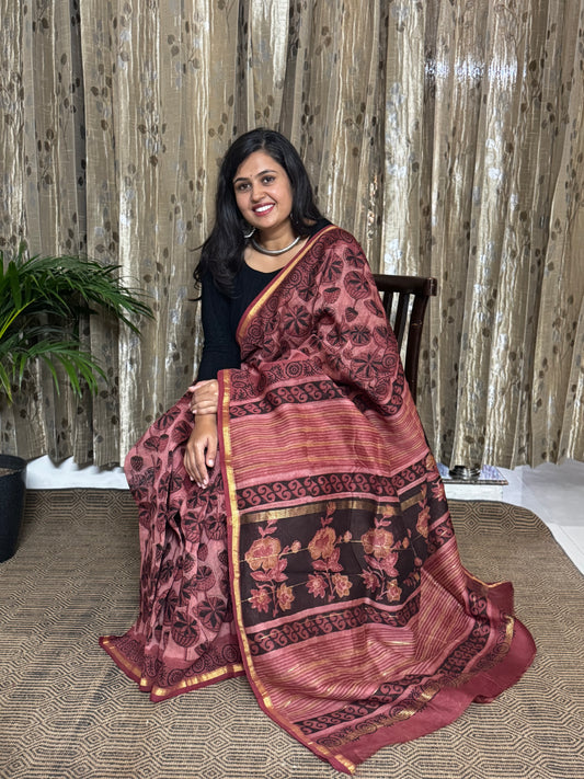 Dusky Pink Chanderi Silk Cotton Saree