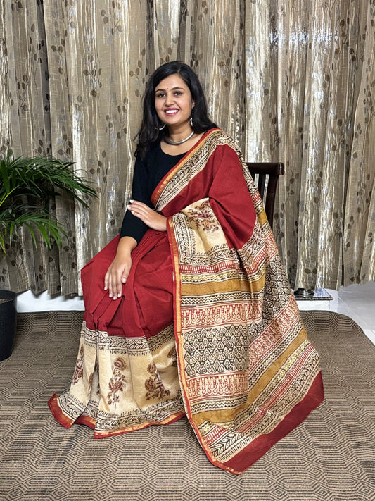 Red Chanderi Silk Cotton Saree