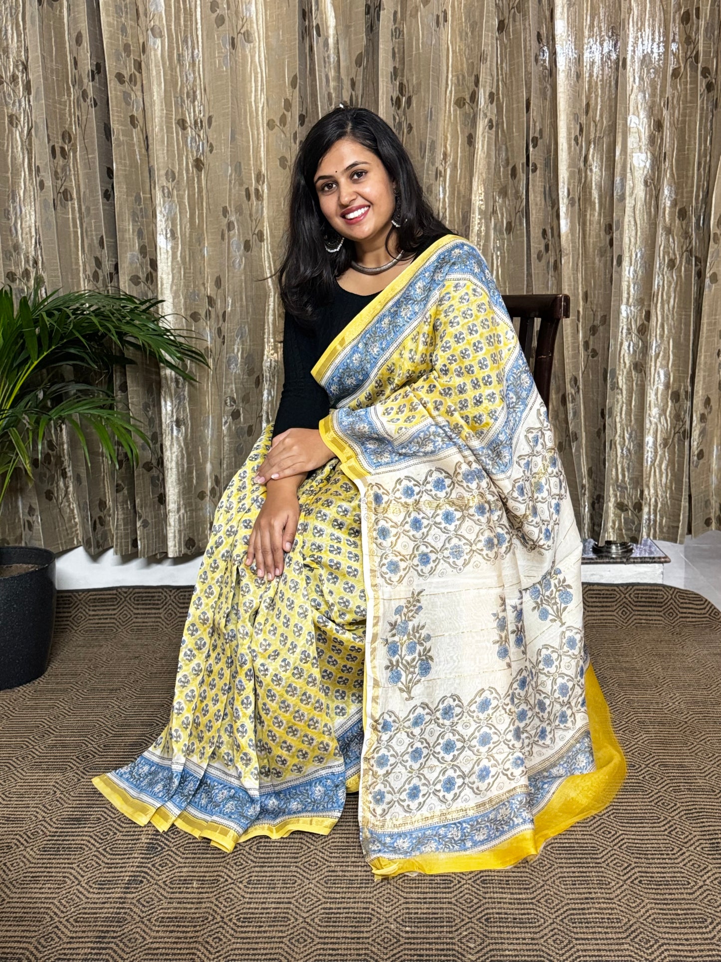 Yellow Chanderi Silk Cotton Saree