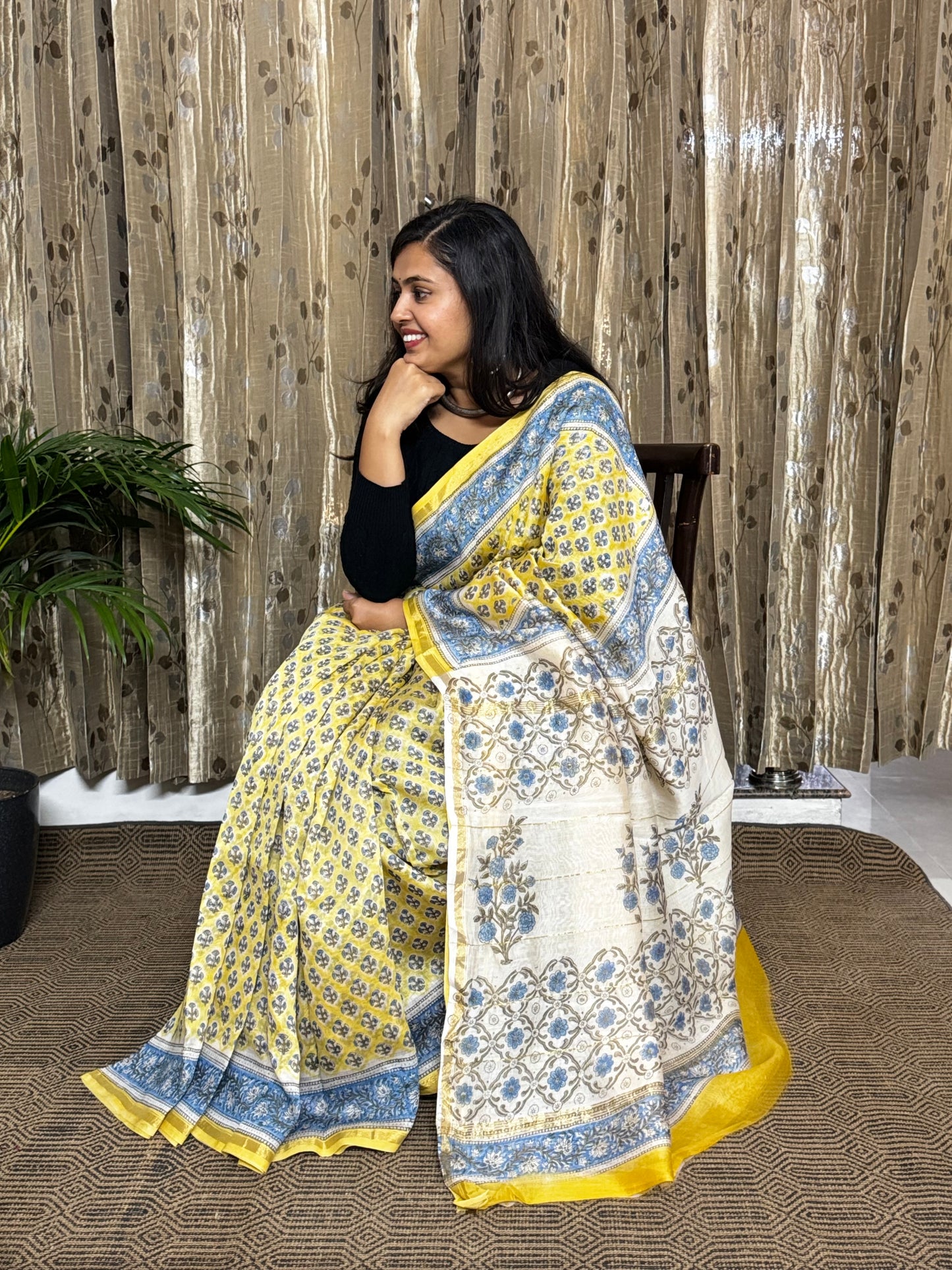 Yellow Chanderi Silk Cotton Saree