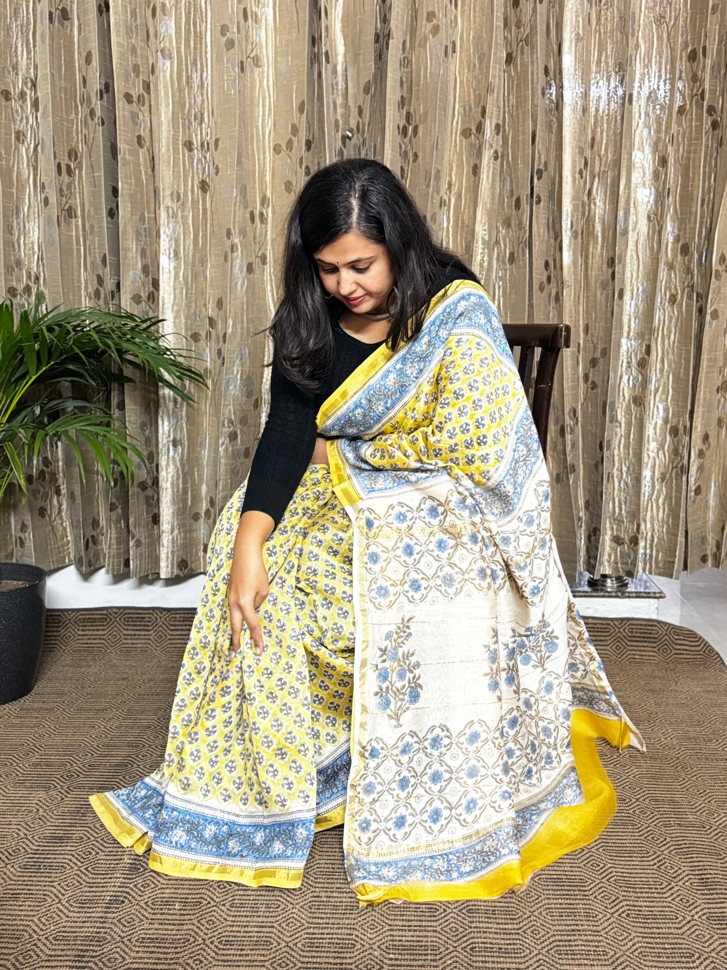 Yellow Chanderi Silk Cotton Saree