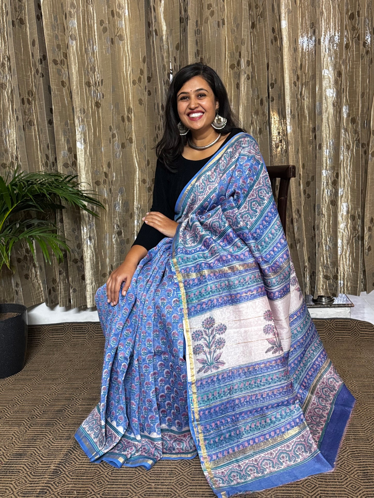 Blue Chanderi Silk Cotton Saree