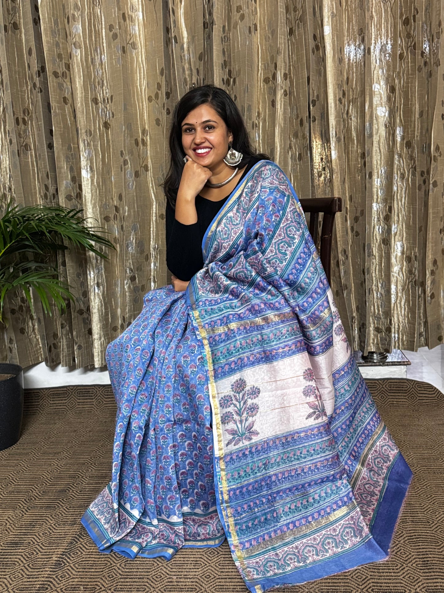 Blue Chanderi Silk Cotton Saree