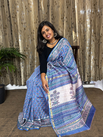 Blue Chanderi Silk Cotton Saree