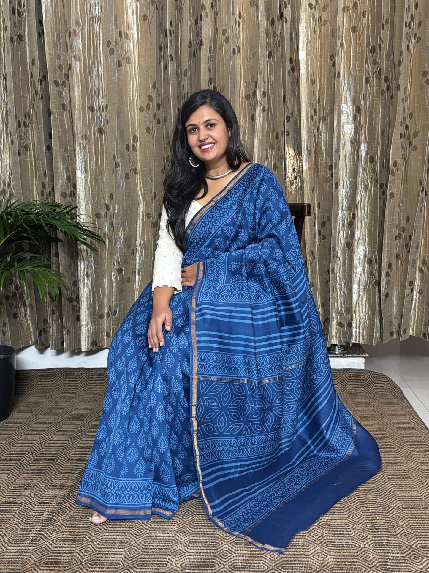 Blue Chanderi Silk Cotton Saree