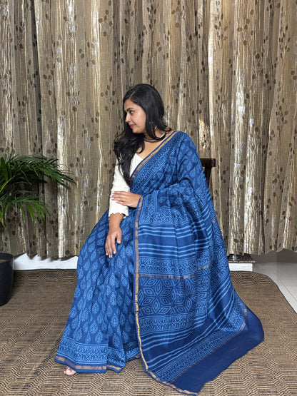 Blue Chanderi Silk Cotton Saree
