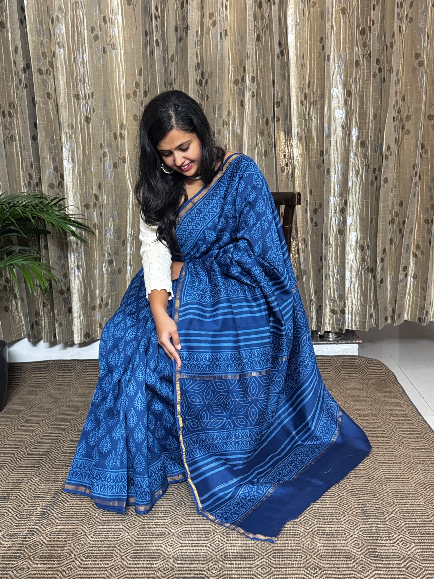 Blue Chanderi Silk Cotton Saree