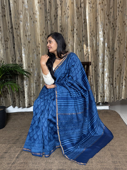 Blue Chanderi Silk Cotton Saree