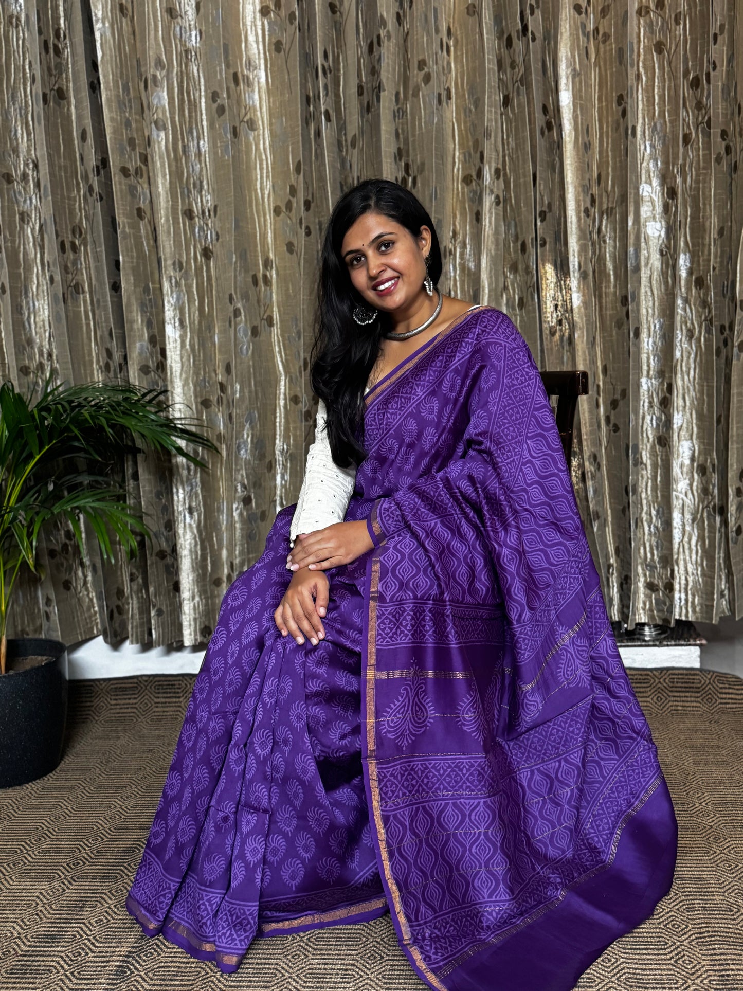 Purple Chanderi Silk Cotton Saree
