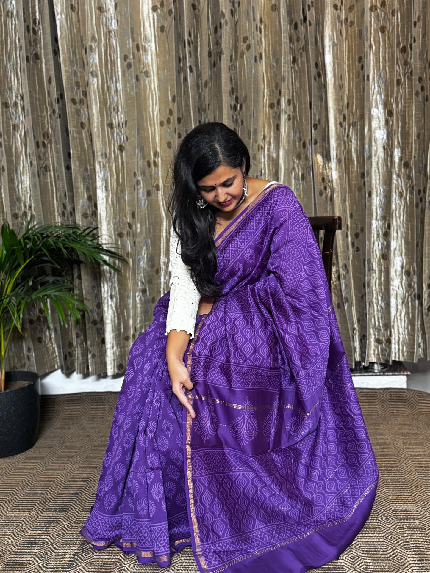 Purple Chanderi Silk Cotton Saree