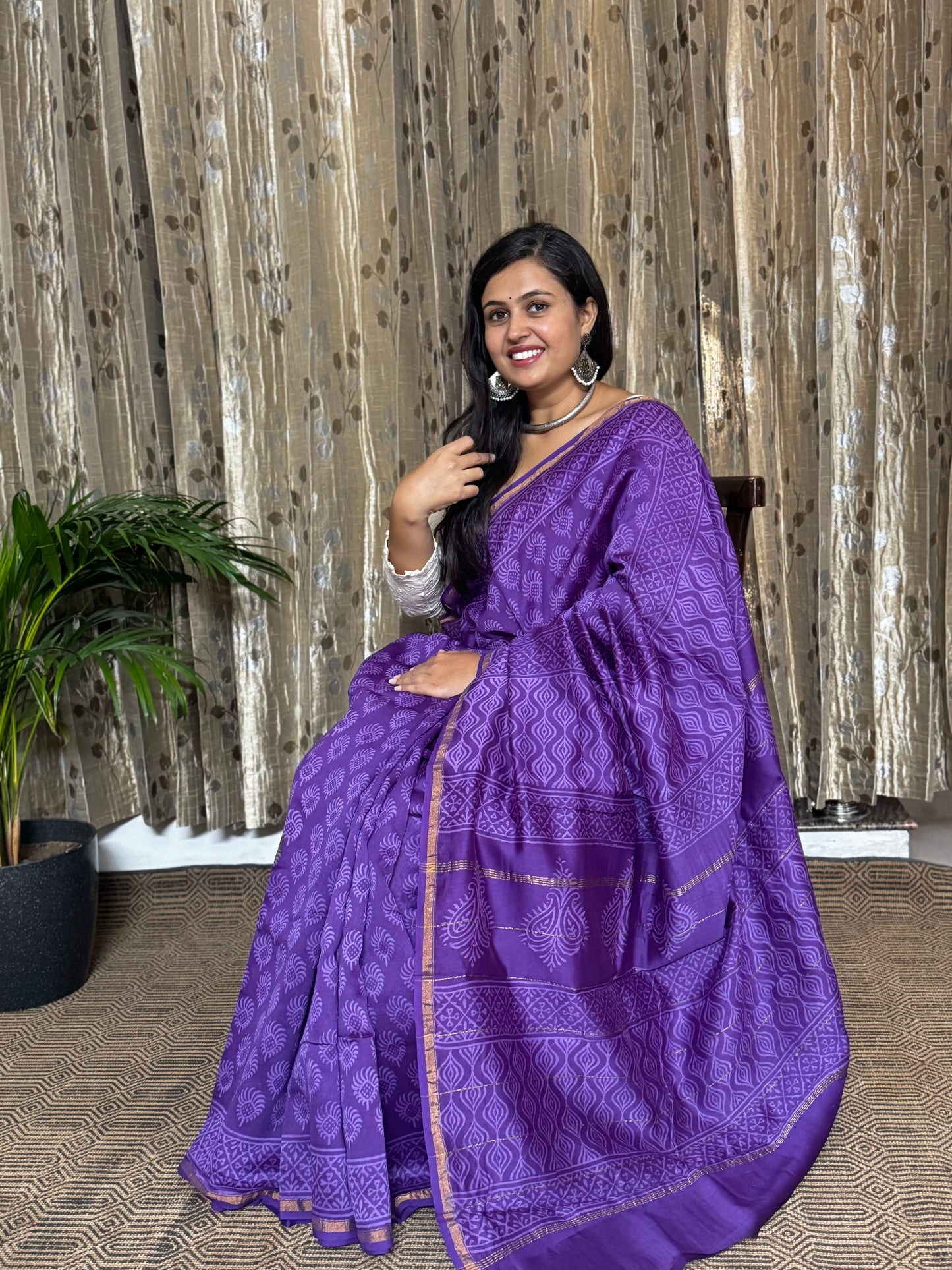 Purple Chanderi Silk Cotton Saree
