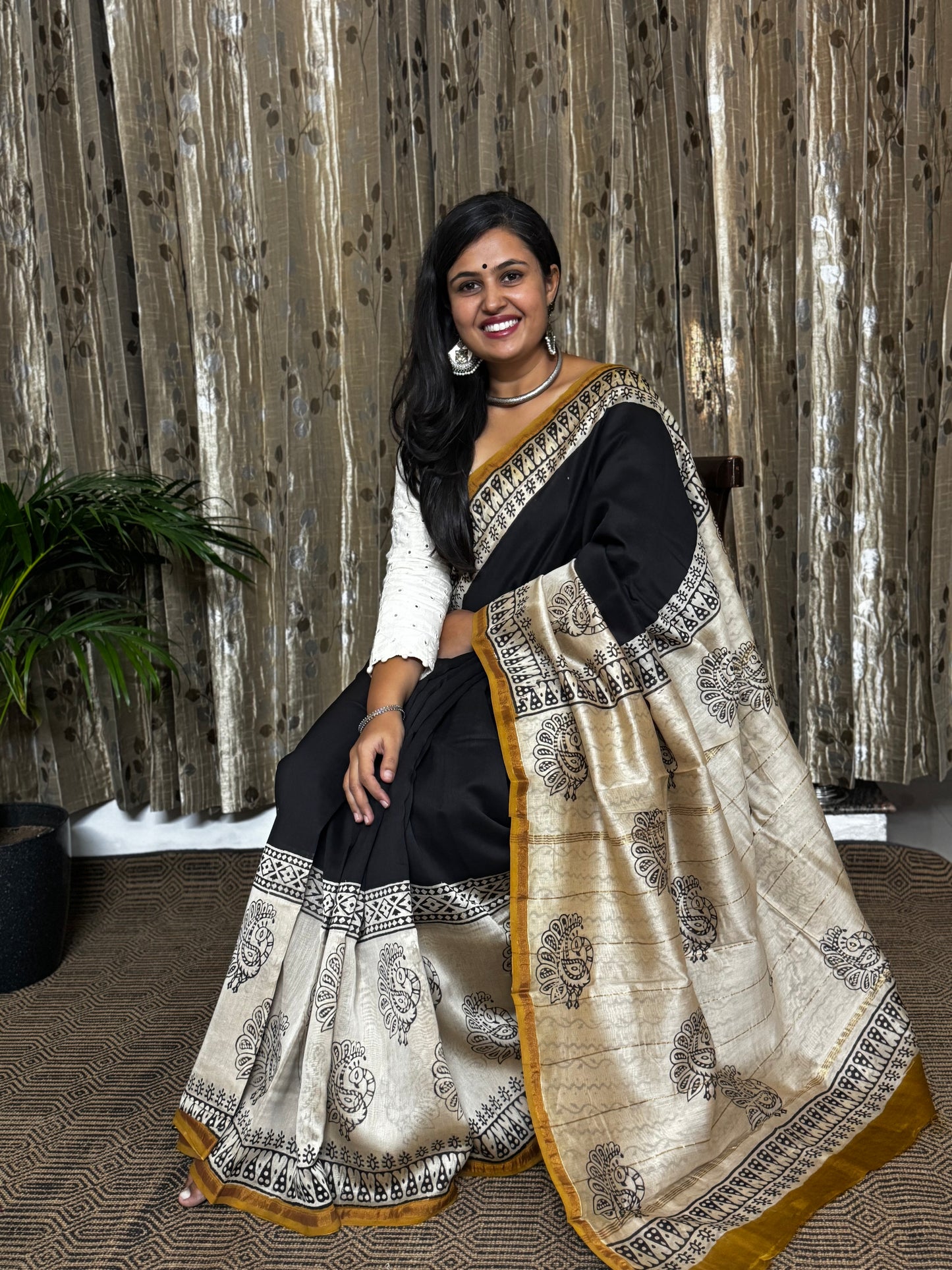 Black Chanderi Silk Cotton Saree