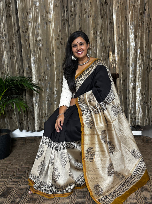 Black Chanderi Silk Cotton Saree