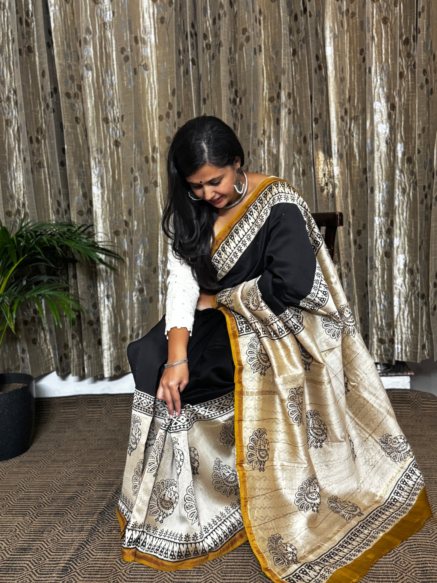 Black Chanderi Silk Cotton Saree