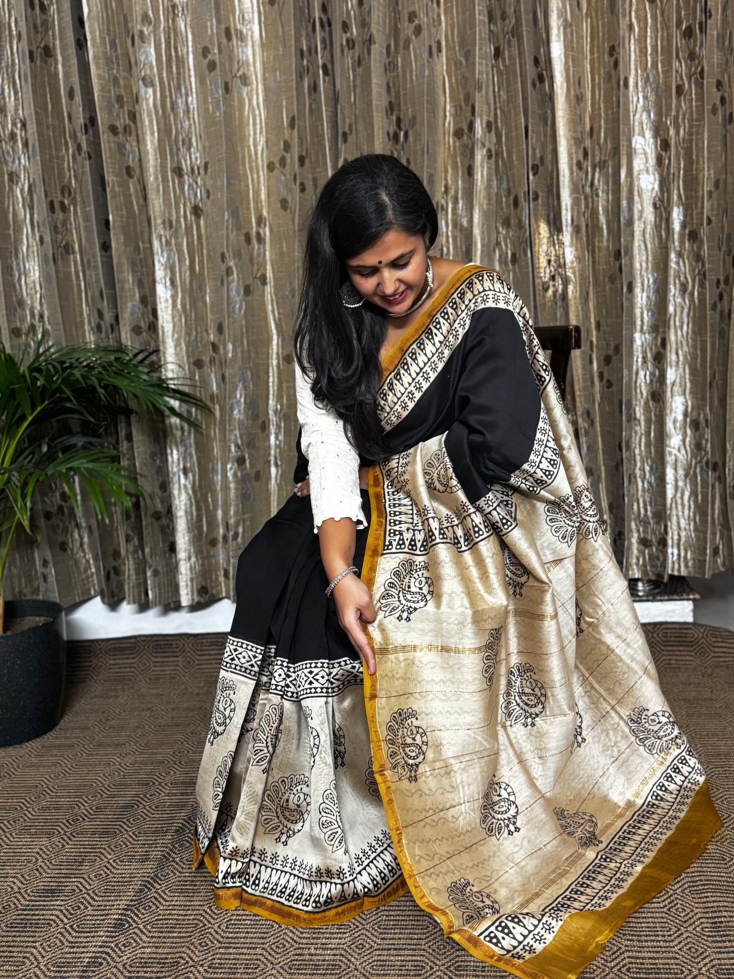Black Chanderi Silk Cotton Saree