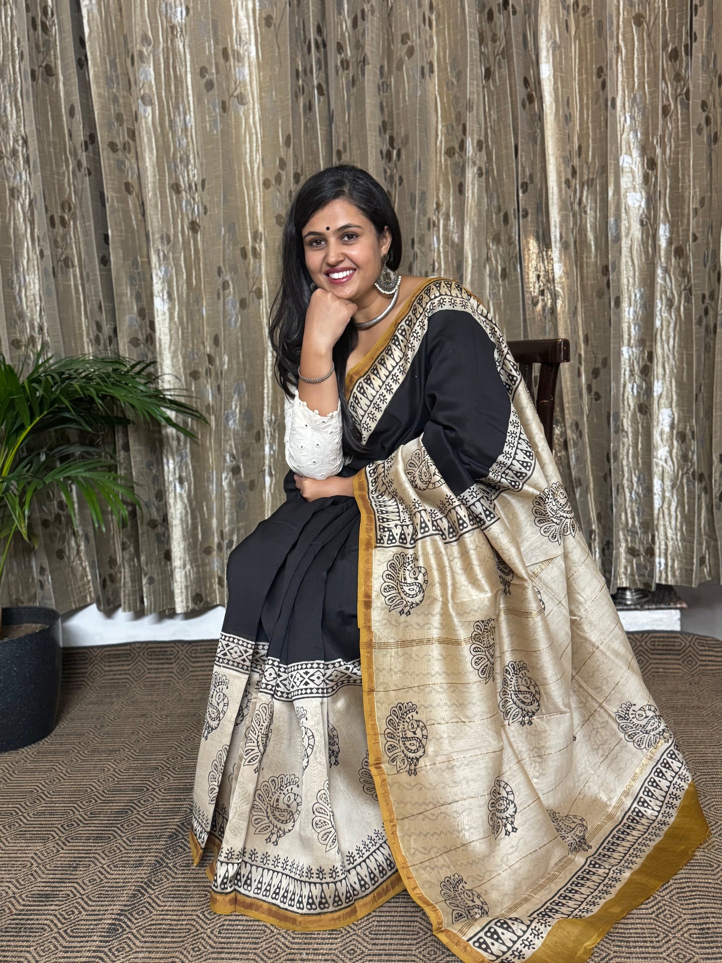 Black Chanderi Silk Cotton Saree