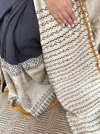 Black Chanderi Silk Cotton Saree