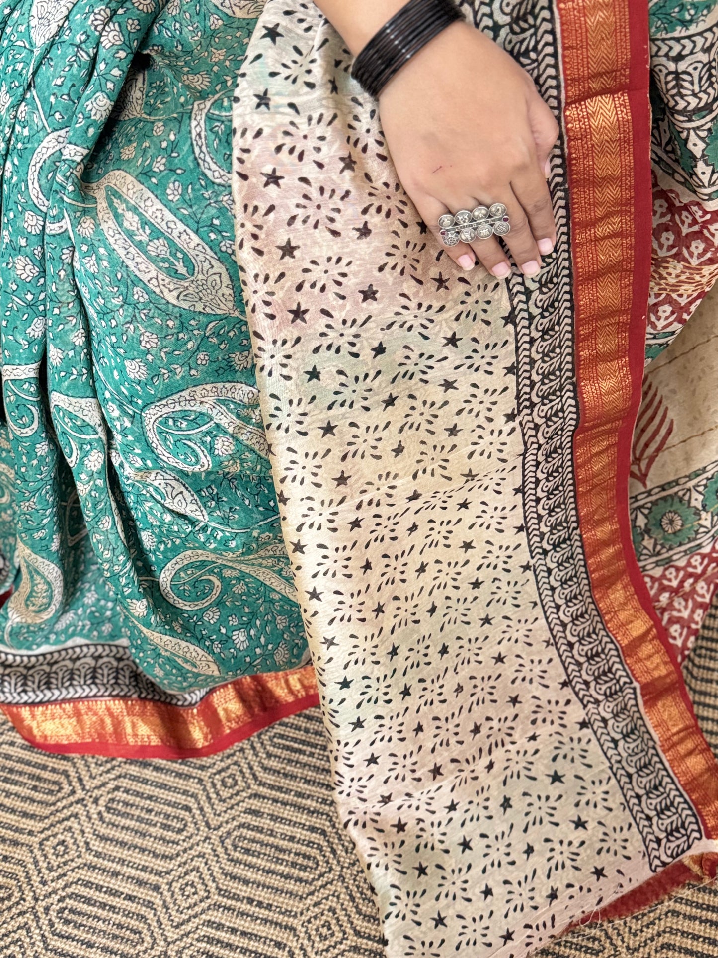 Green Maheshwari Cotton Zari Saree