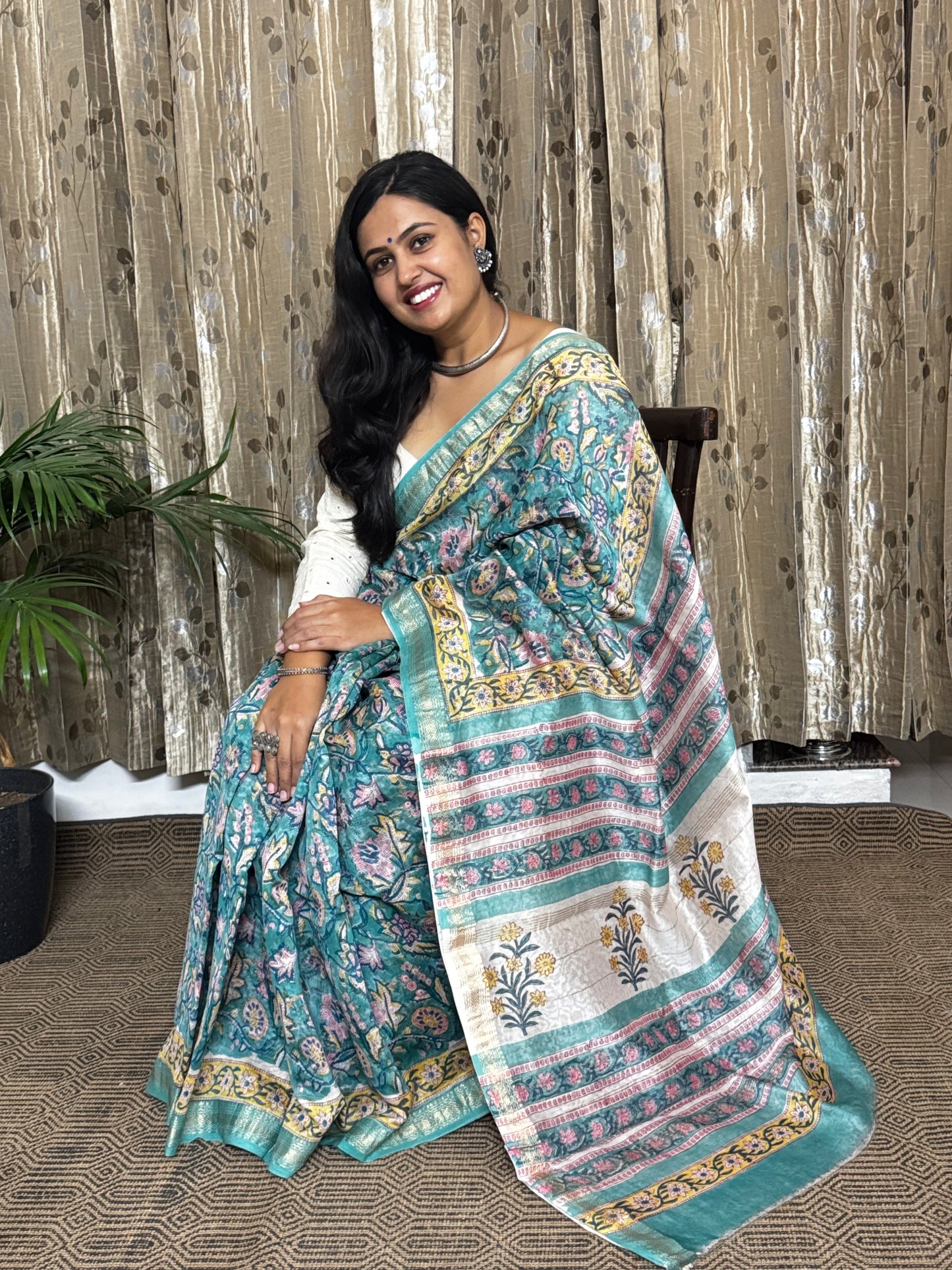 Green Maheshwari Cotton Zari Saree